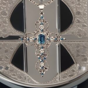 Unique Real Blue Opal CROSS Pendant W/S925 Necklace In God We Trust